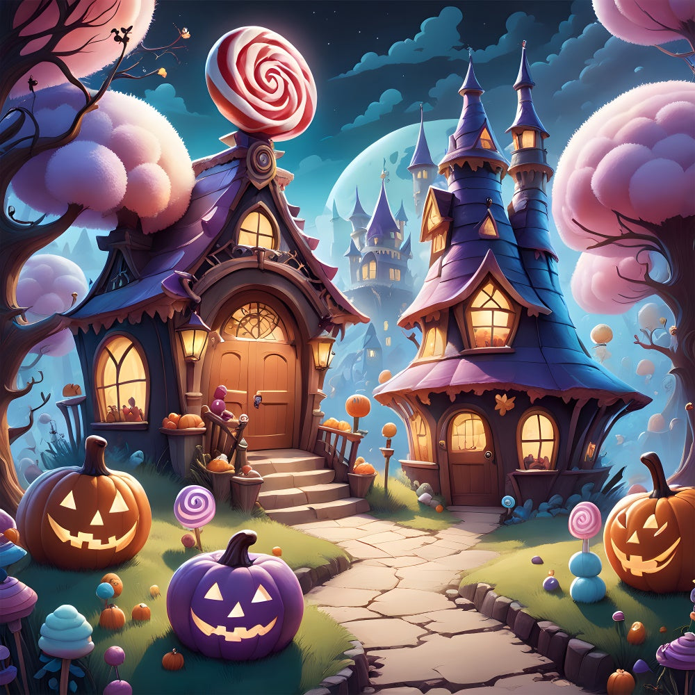 Halloween Candy Cottage Fantasy Night Backdrop UK BRP8-207