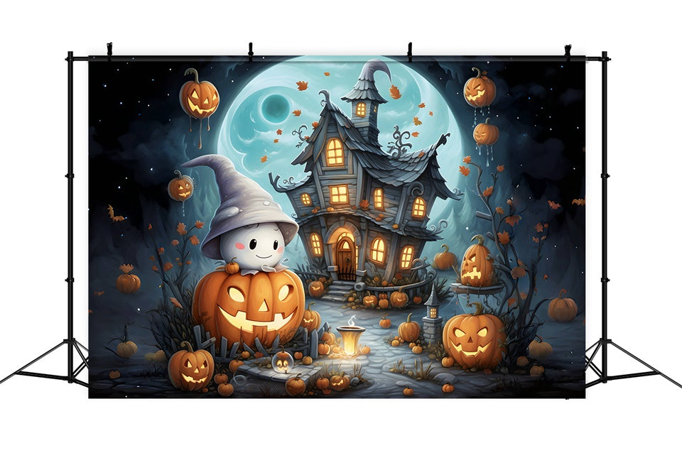 Sweet Ghost and Cottage Cute Halloween Backdrop UK BRP8-209