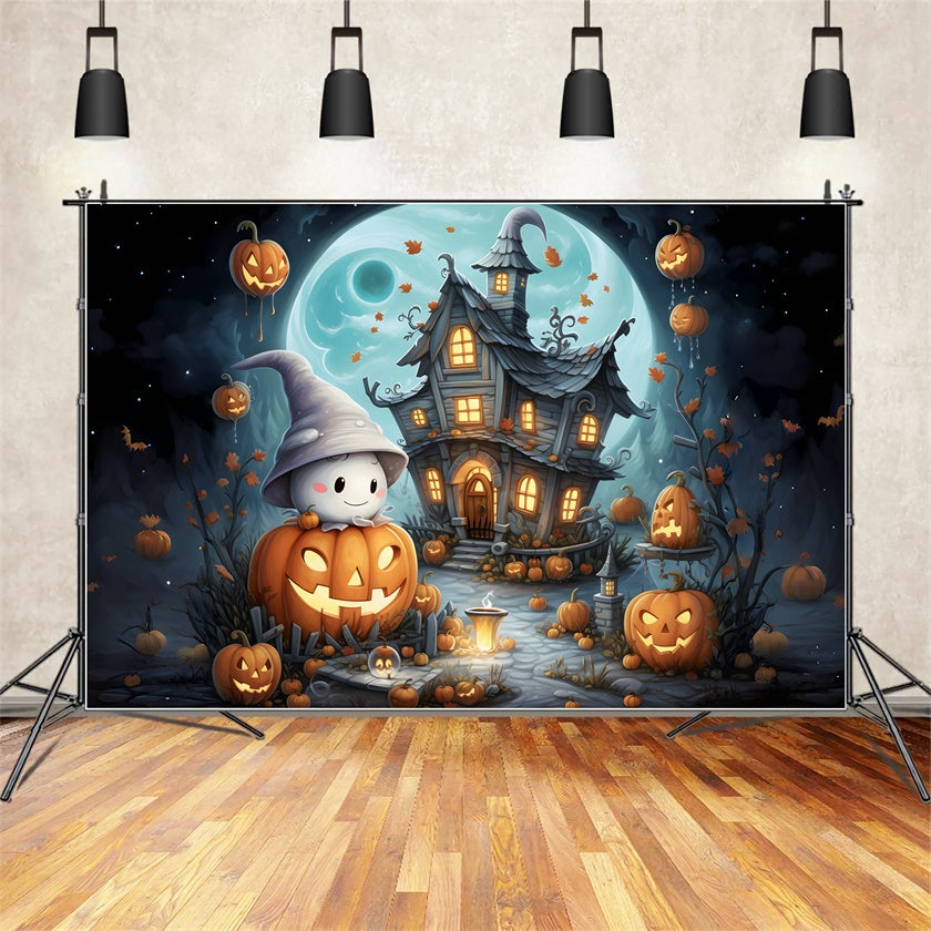 Sweet Ghost and Cottage Cute Halloween Backdrop UK BRP8-209