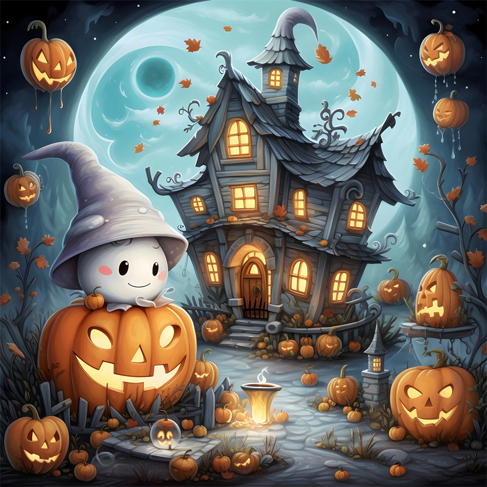 Sweet Ghost and Cottage Cute Halloween Backdrop UK BRP8-209