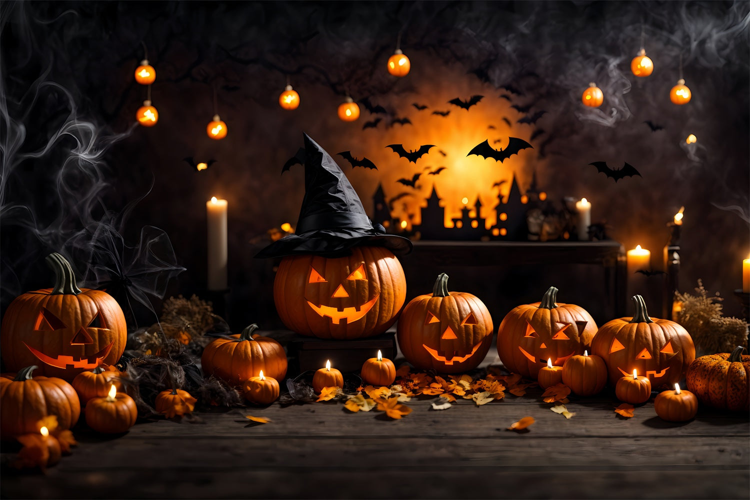 Halloween Witch Pumpkins and Candlelight Magic Backdrop UK BRP8-210