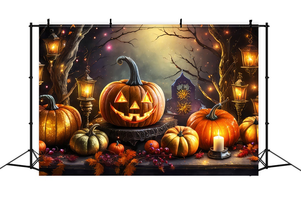 Halloween Glittering Lanterns and Harvest Pumpkins Backdrop UK BRP8-211