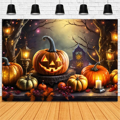 Halloween Glittering Lanterns and Harvest Pumpkins Backdrop UK BRP8-211