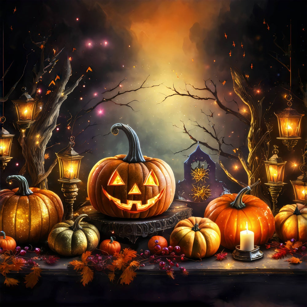 Halloween Glittering Lanterns and Harvest Pumpkins Backdrop UK BRP8-211