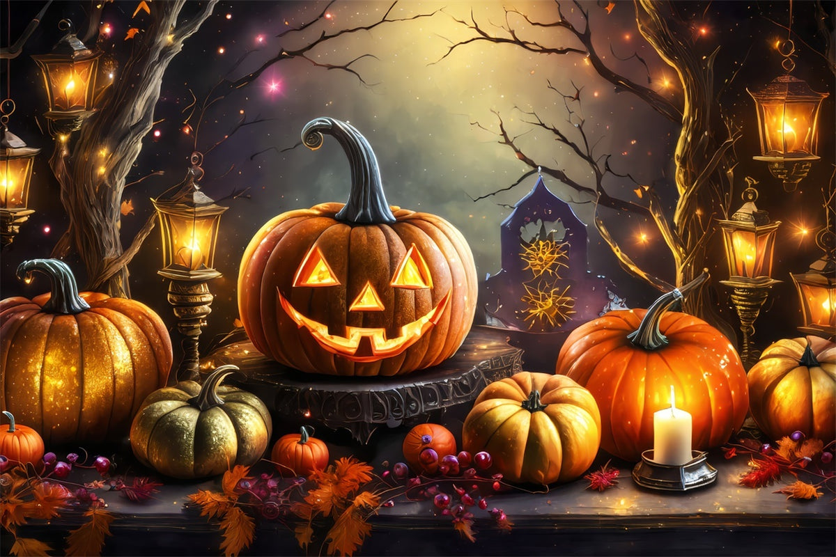 Halloween Glittering Lanterns and Harvest Pumpkins Backdrop UK BRP8-21