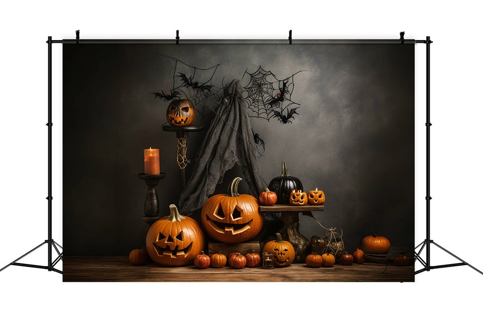 Halloween Dark Pumpkins and Spider Webs Backdrop UK BRP8-212