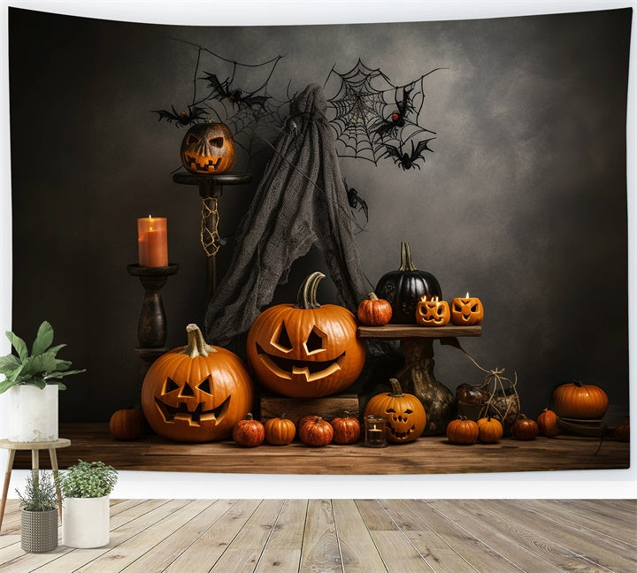 Halloween Dark Pumpkins and Spider Webs Backdrop UK BRP8-212