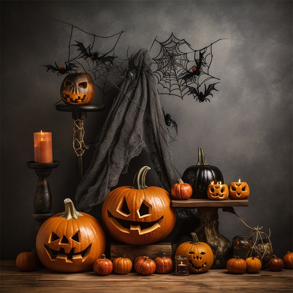 Halloween Dark Pumpkins and Spider Webs Backdrop UK BRP8-212