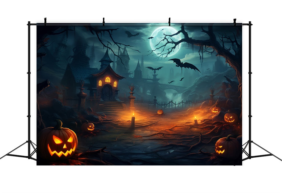 Halloween Sinister Bats and Manor Scene Backdrop UK BRP8-213