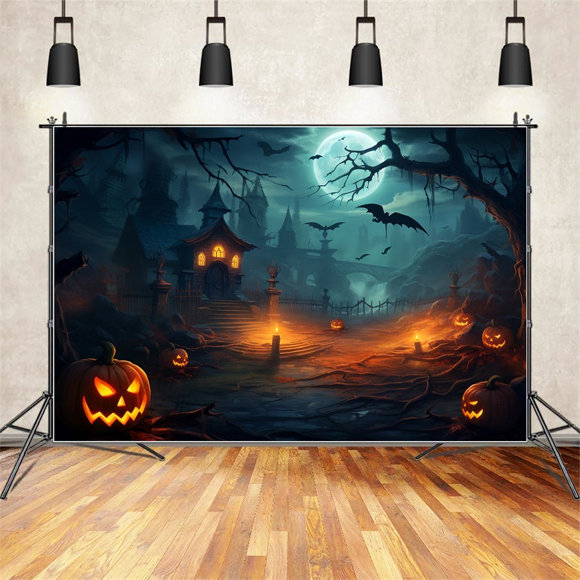 Halloween Sinister Bats and Manor Scene Backdrop UK BRP8-213