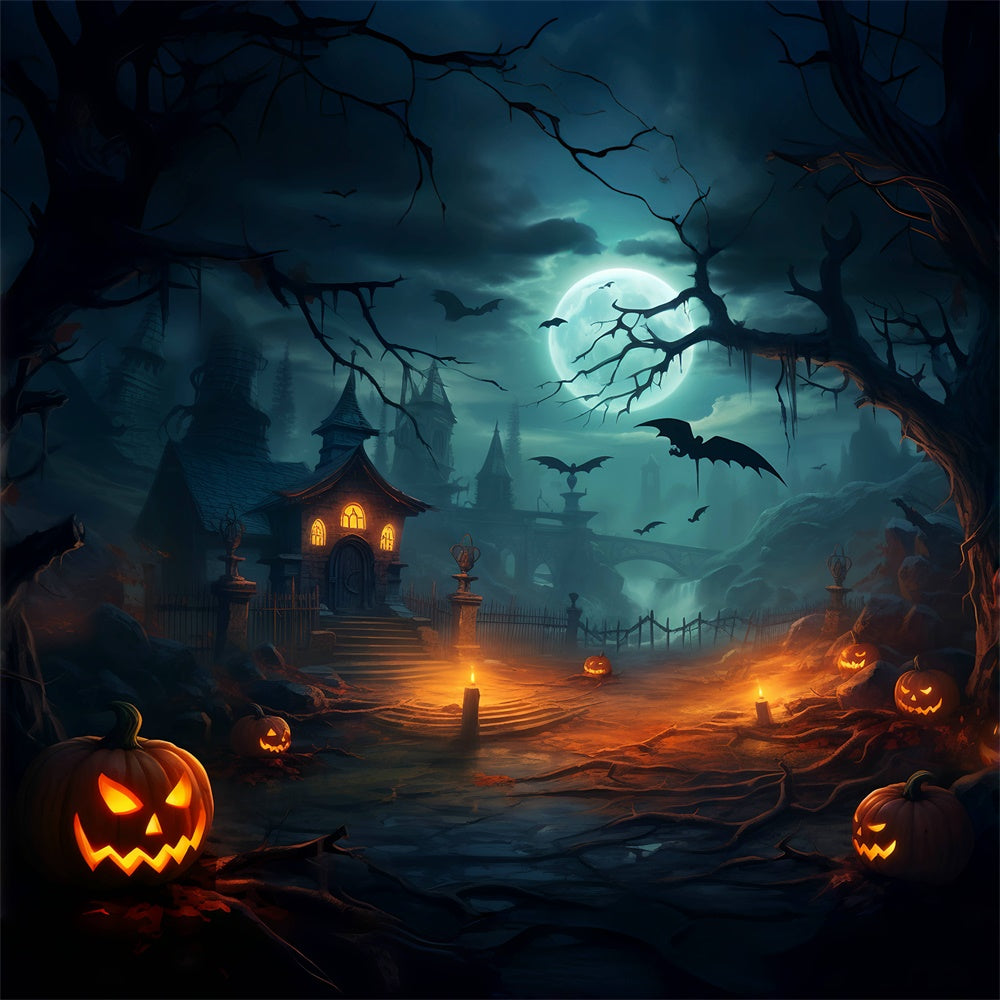 Halloween Sinister Bats and Manor Scene Backdrop UK BRP8-213