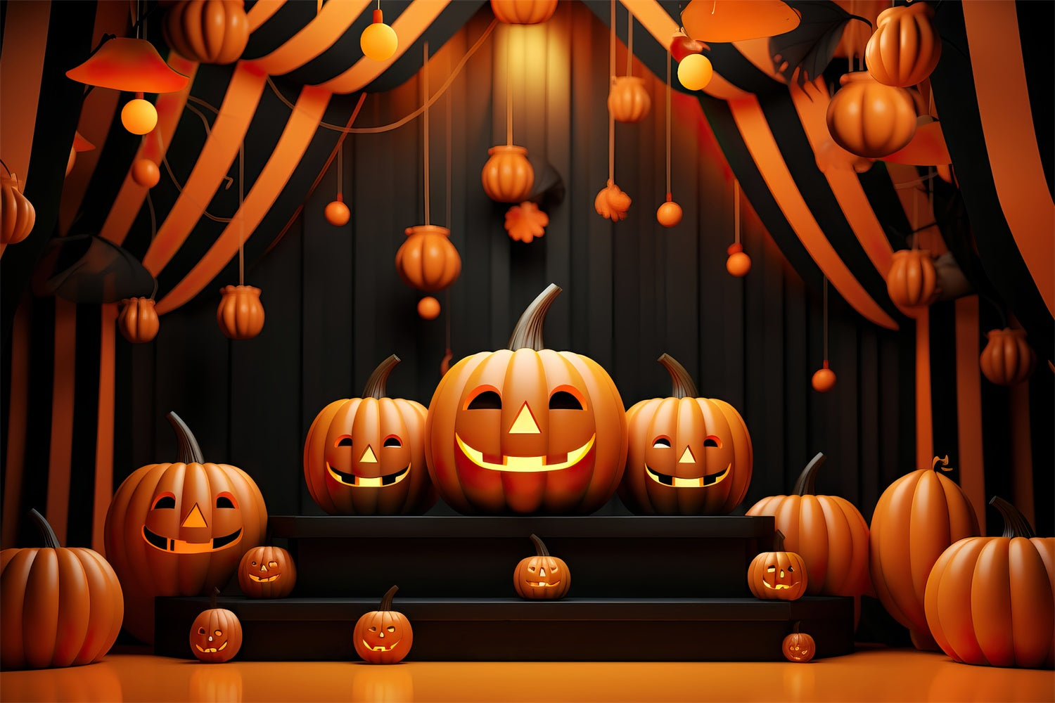 Glow and Smiling Pumpkins Halloween Stage Backdrop UK BRP8-214