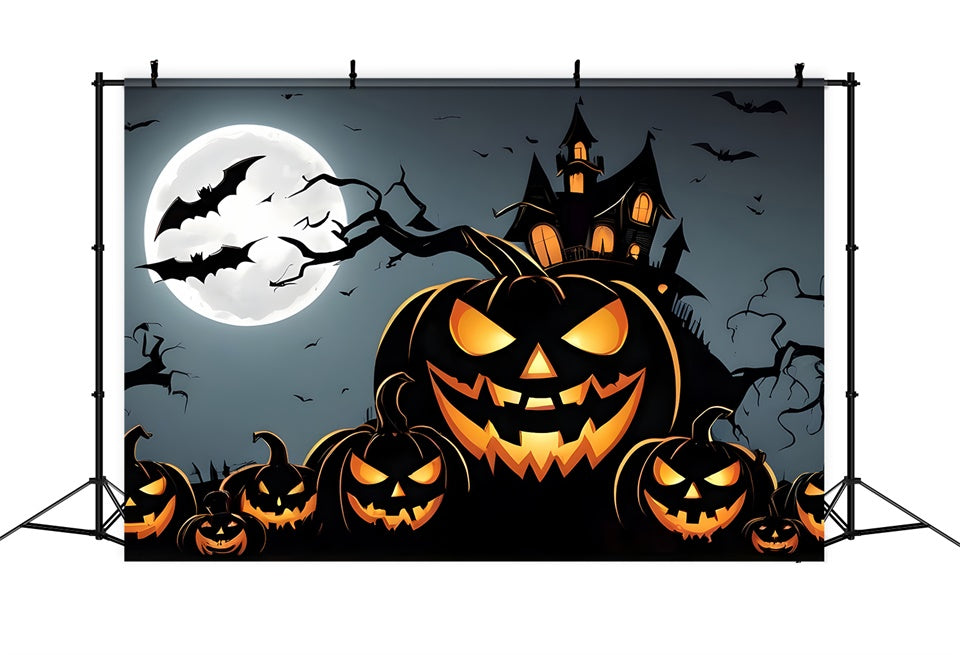 Halloween Grinning Pumpkins and Haunted House Backdrop UK BRP8-219