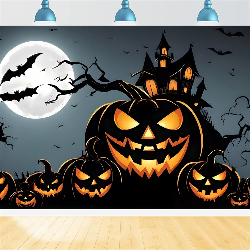 Halloween Grinning Pumpkins and Haunted House Backdrop UK BRP8-219