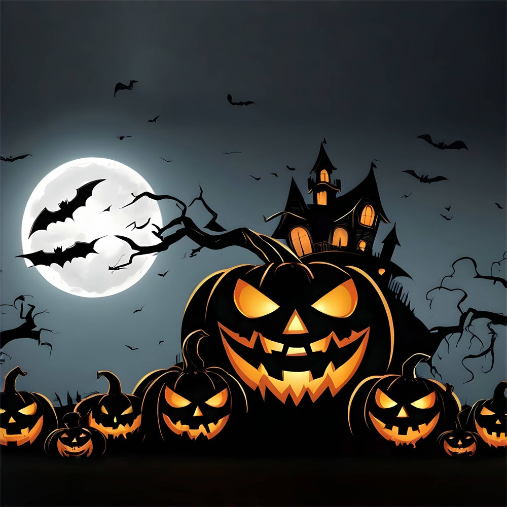 Halloween Grinning Pumpkins and Haunted House Backdrop UK BRP8-219