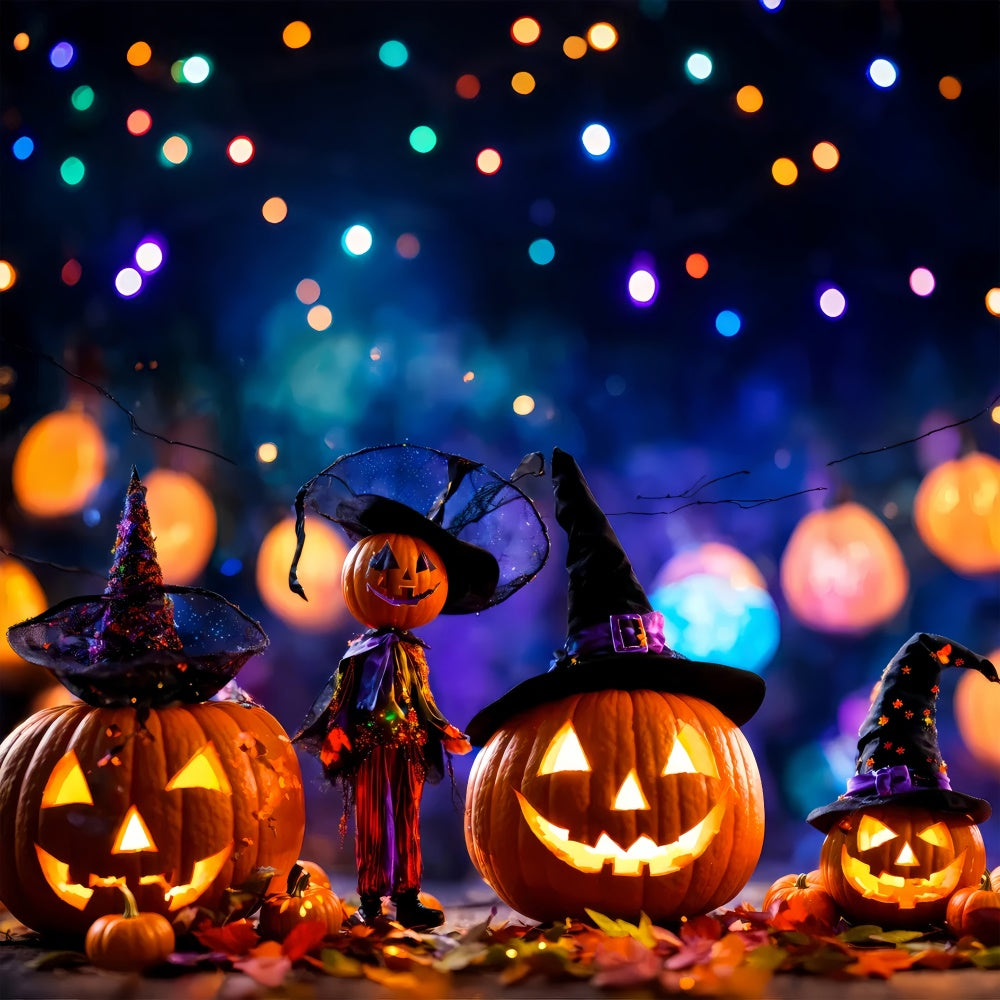 Enchanted Witch Pumpkins and Halloween Lights Backdrop UK BRP8-220