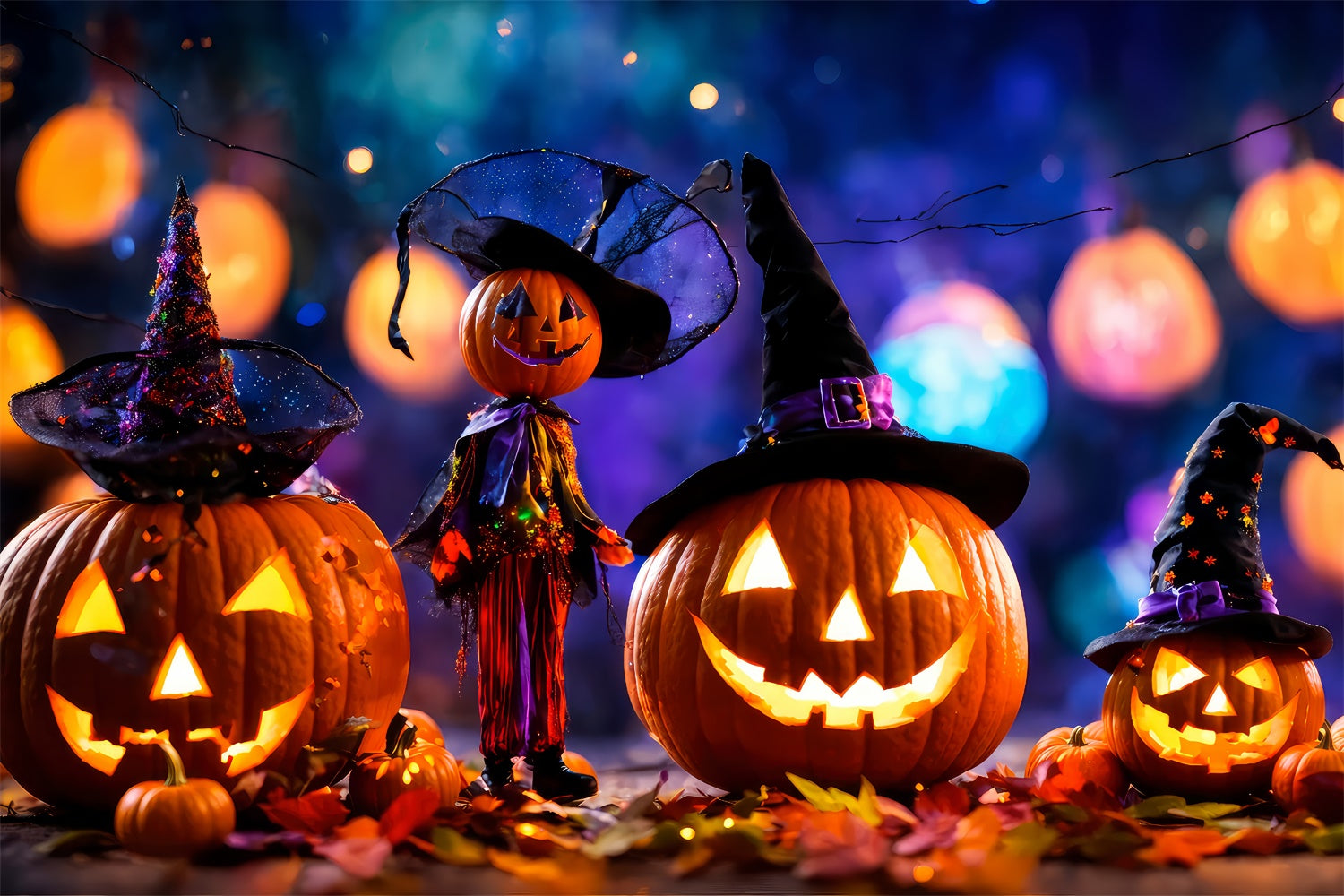 Enchanted Witch Pumpkins and Halloween Lights Backdrop UK BRP8-220