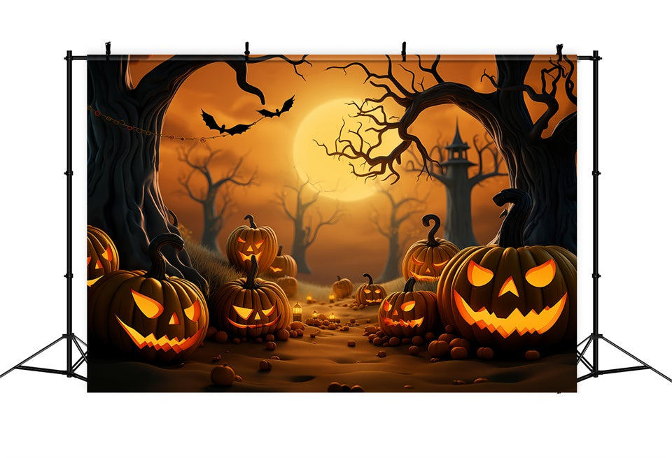 Spooky Pumpkin Forest Under Halloween Moon Backdrop UK BRP8-221