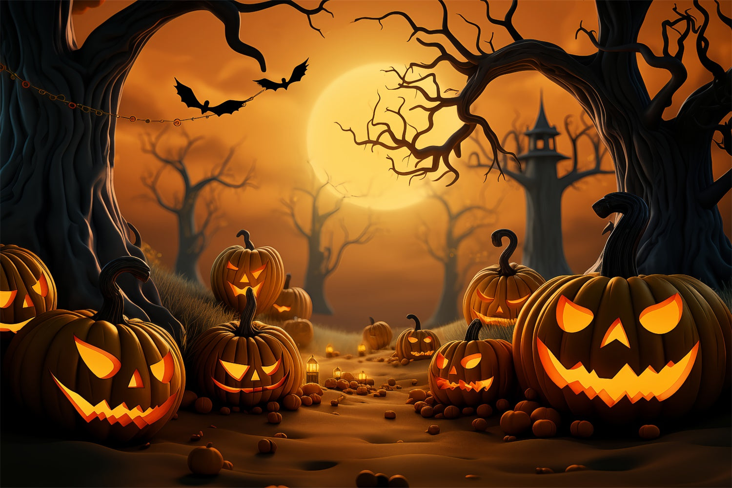 Spooky Pumpkin Forest Under Halloween Moon Backdrop UK BRP8-221