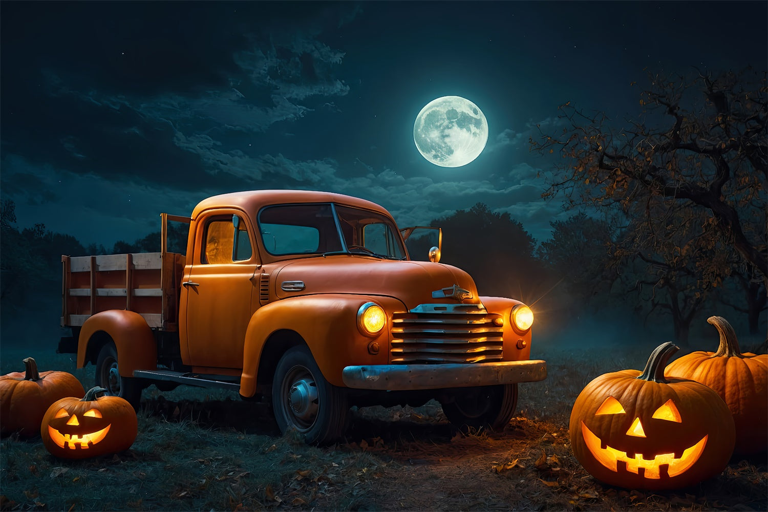 Truck and Pumpkins in Halloween Forest Backdrop UK BRP8-222