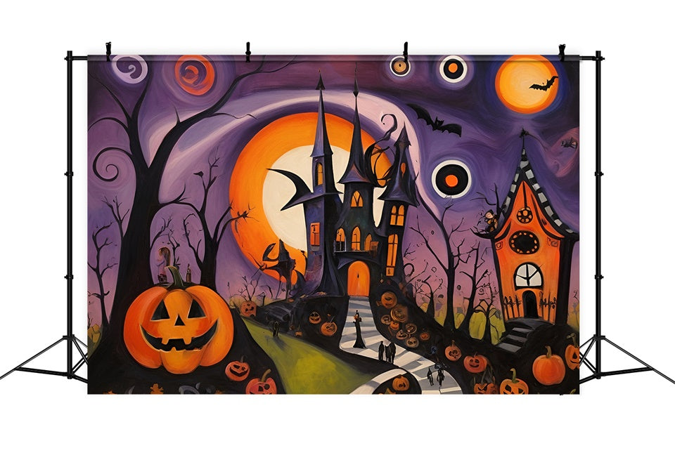 Abstract Halloween Castle and Pumpkin-Laden Path Backdrop UK BRP8-223