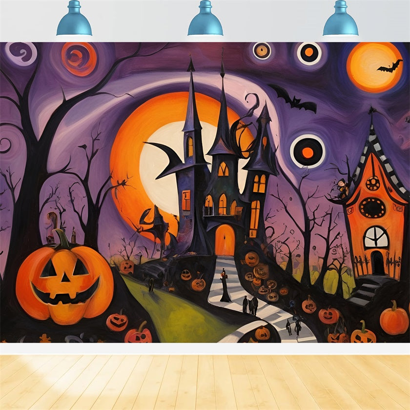 Abstract Halloween Castle and Pumpkin-Laden Path Backdrop UK BRP8-223