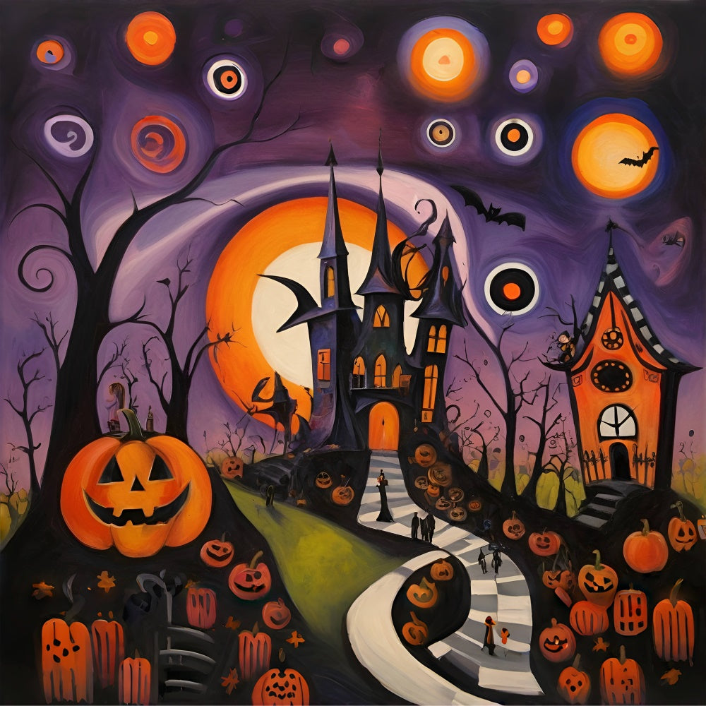 Abstract Halloween Castle and Pumpkin-Laden Path Backdrop UK BRP8-223