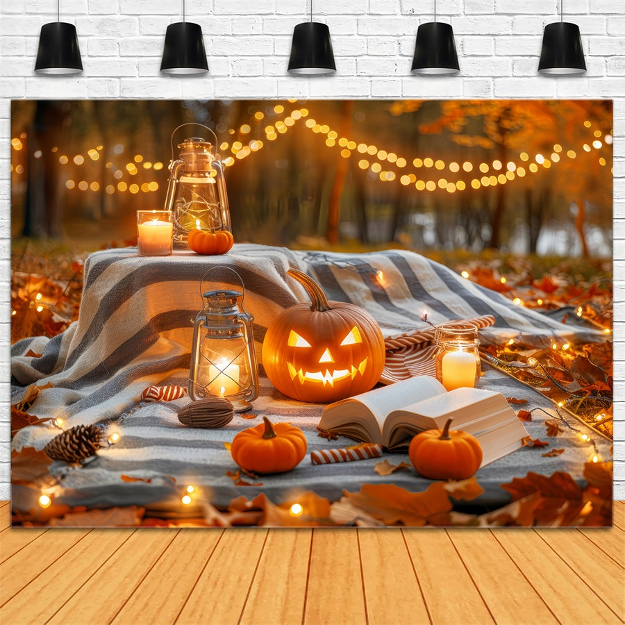 Cozy Halloween Evening Pumpkin Lantern Picnic Backdrop UK BRP8-224