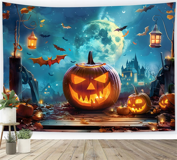 Spooky Night with Lanterns and Bats Halloween Backdrop UK BRP8-225