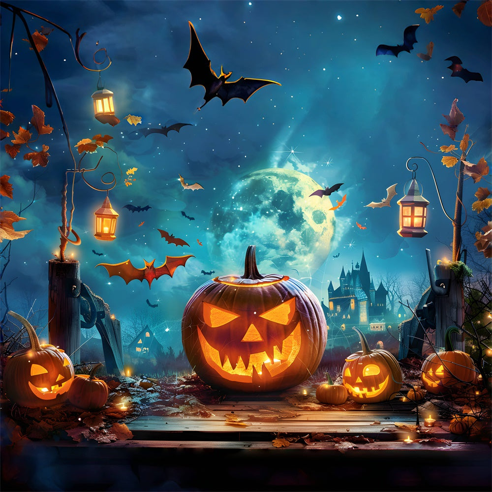 Spooky Night with Lanterns and Bats Halloween Backdrop UK BRP8-225