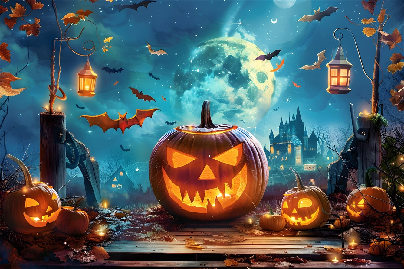 Spooky Night with Lanterns and Bats Halloween Backdrop UK BRP8-225