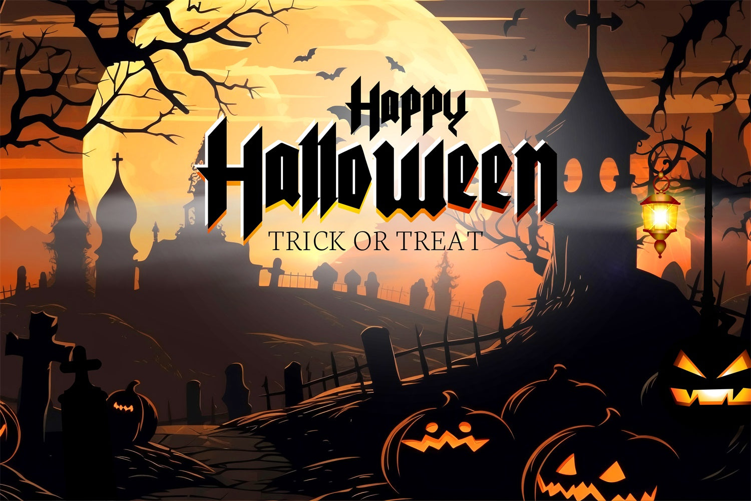 Happy Halloween Trick or Treat Cemetery Backdrop UK BRP8-229