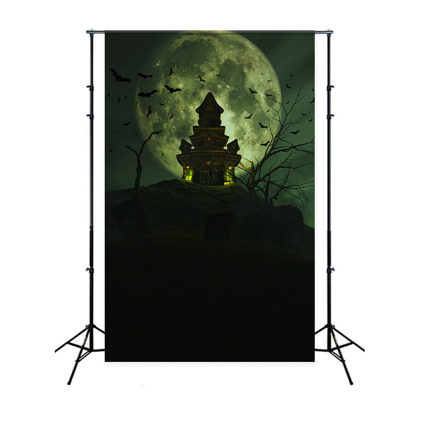 Full Moon and Hilltop Castle Halloween Backdrop UK BRP8-231