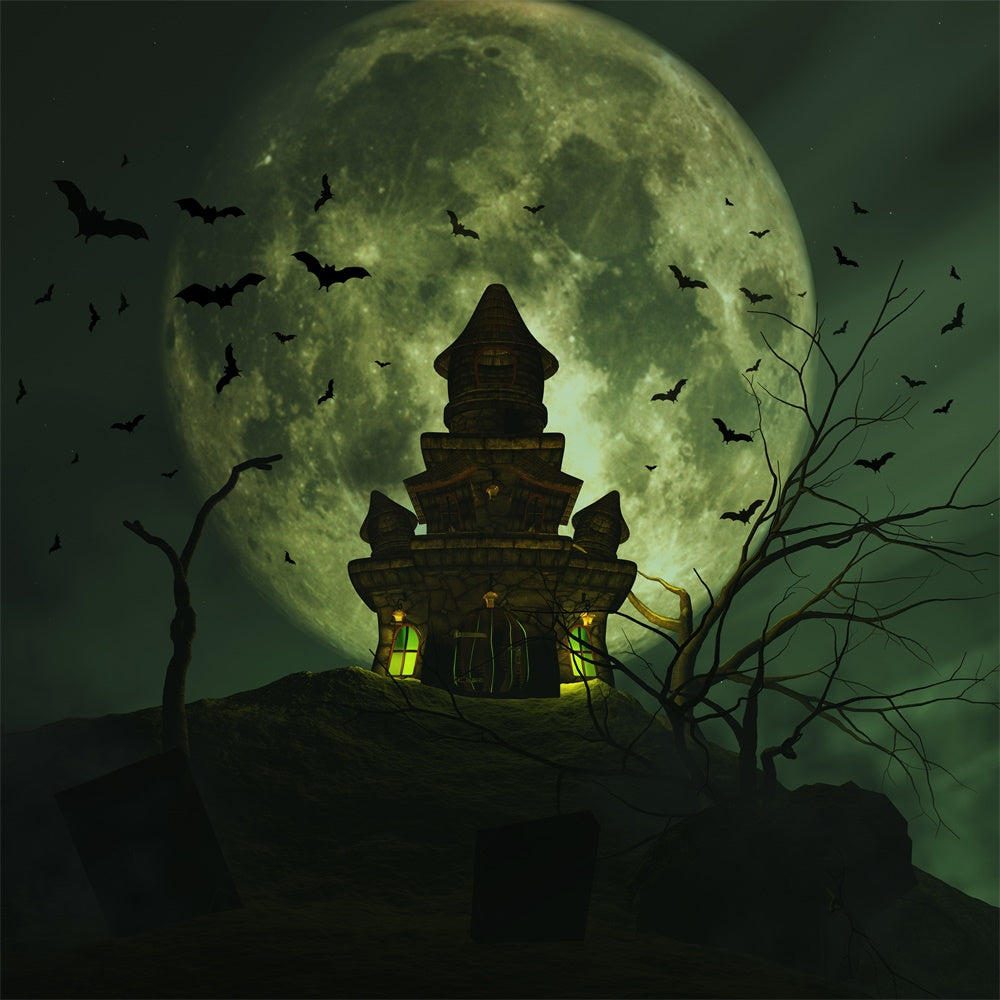 Full Moon and Hilltop Castle Halloween Backdrop UK BRP8-231