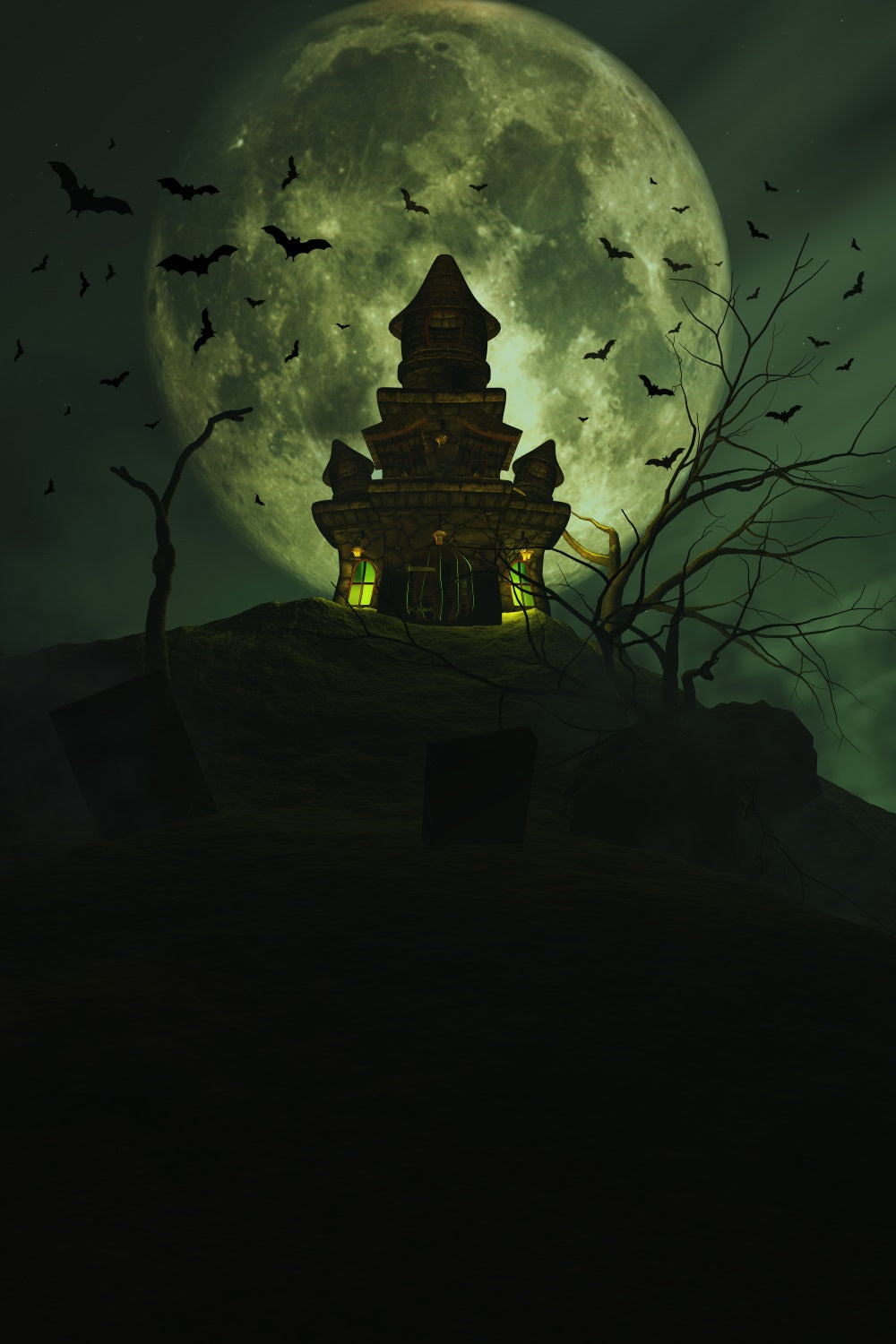 Full Moon and Hilltop Castle Halloween Backdrop UK BRP8-231