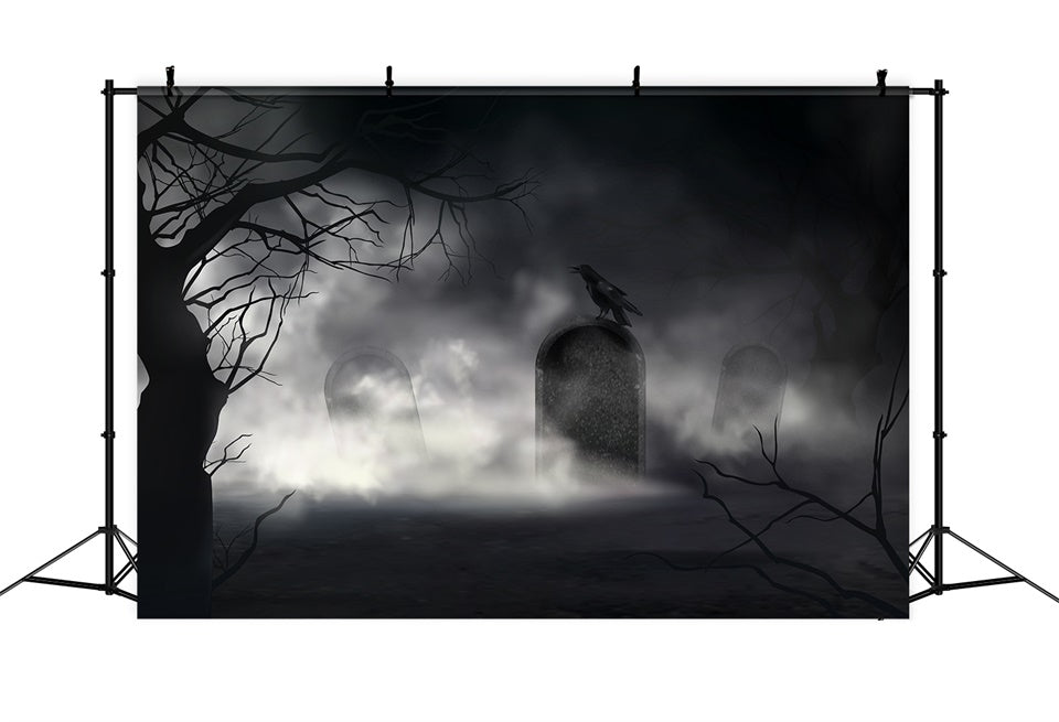 Misty Graveyard with Raven Halloween Backdrop UK BRP8-232