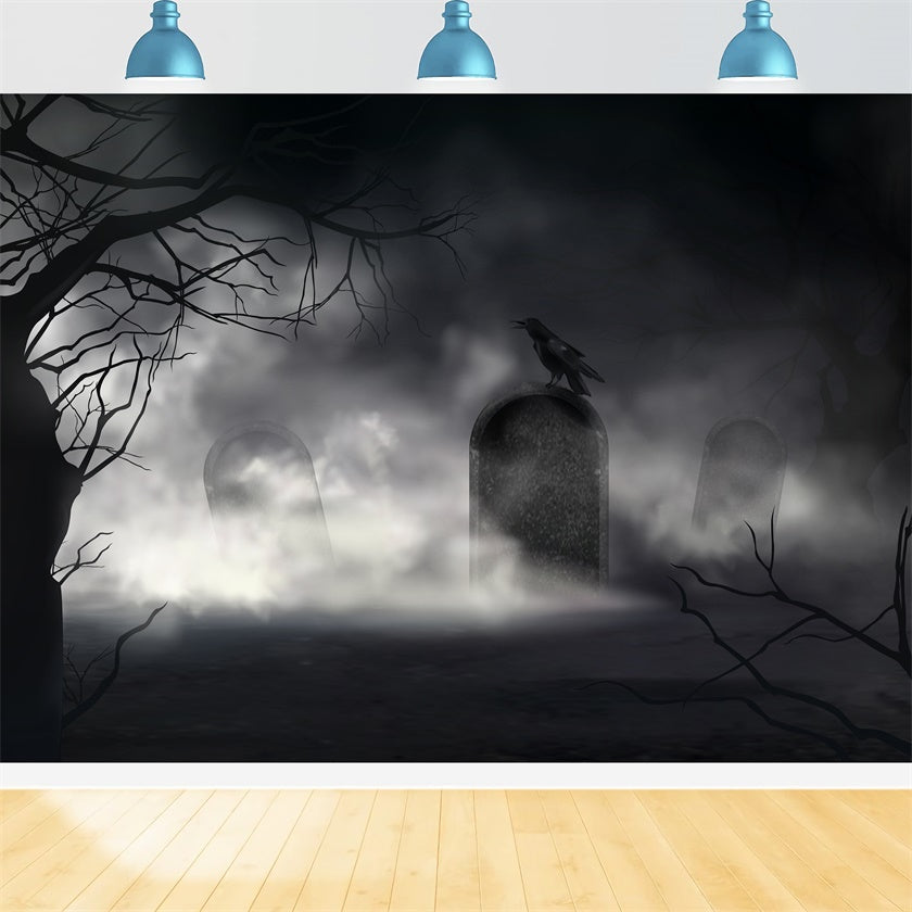 Misty Graveyard with Raven Halloween Backdrop UK BRP8-232