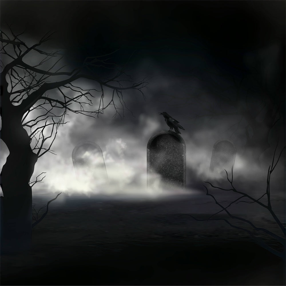 Misty Graveyard with Raven Halloween Backdrop UK BRP8-232