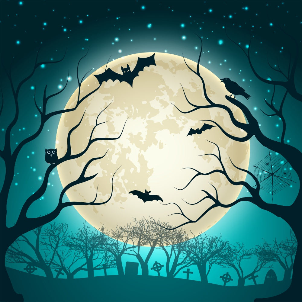 Eerie Night with Creepy Trees Halloween Backdrop UK BRP8-234