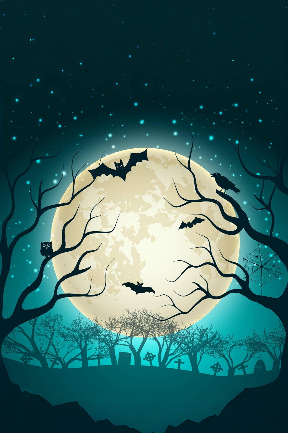 Eerie Night with Creepy Trees Halloween Backdrop UK BRP8-234