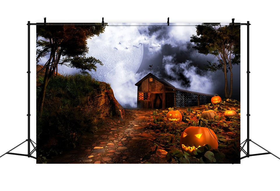 Halloween Spooky Farmhouse under Full Moon Backdrop UK BRP8-235