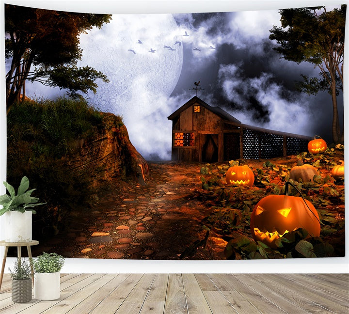 Halloween Spooky Farmhouse under Full Moon Backdrop UK BRP8-235