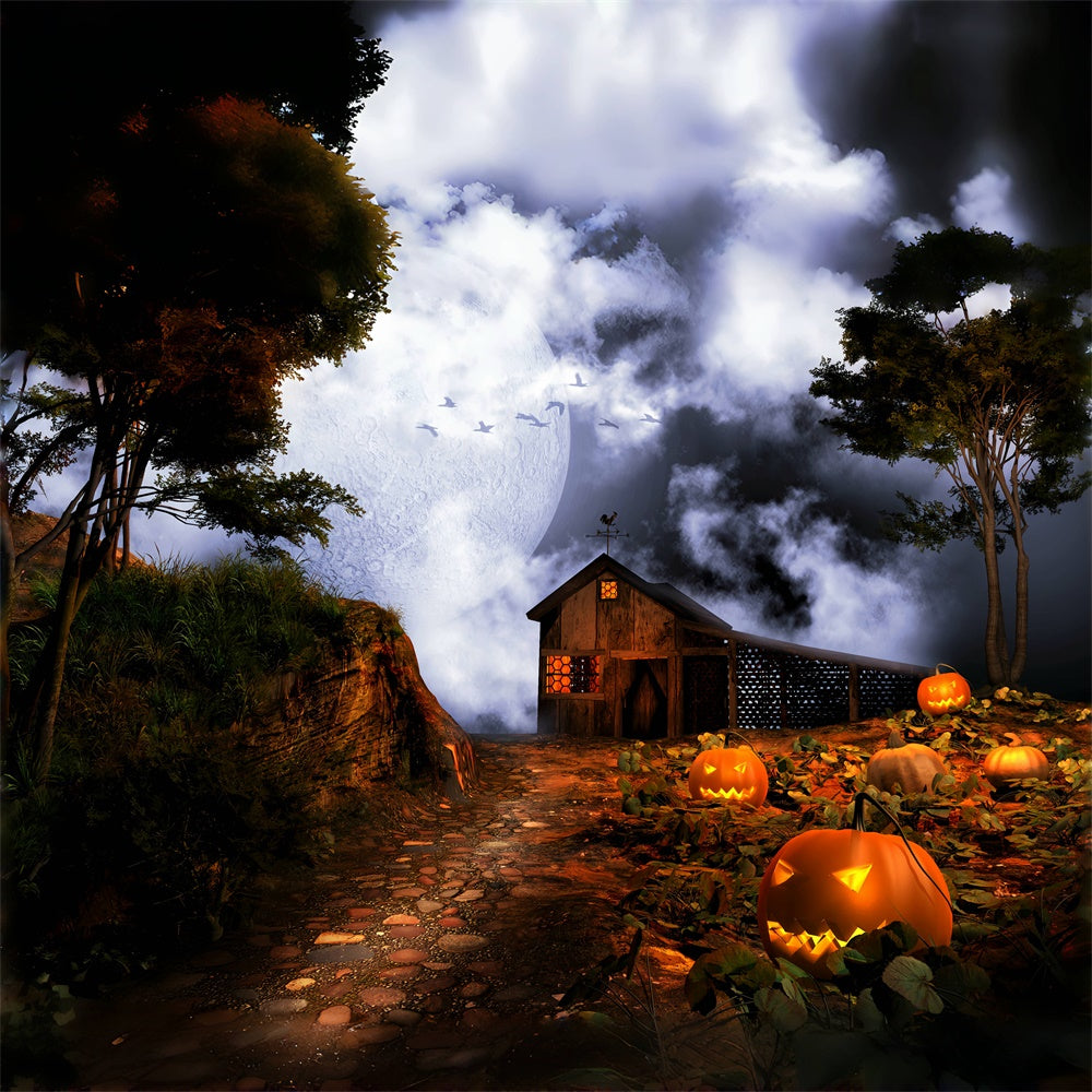 Halloween Spooky Farmhouse under Full Moon Backdrop UK BRP8-235