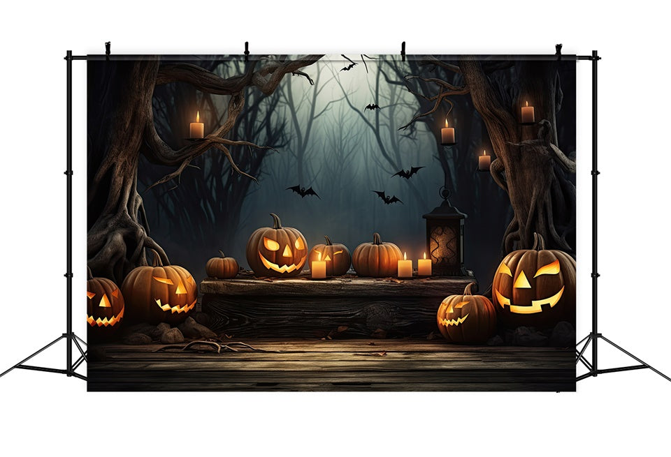 Halloween Haunted Forest with Glowing Pumpkins Backdrop UK BRP8-236