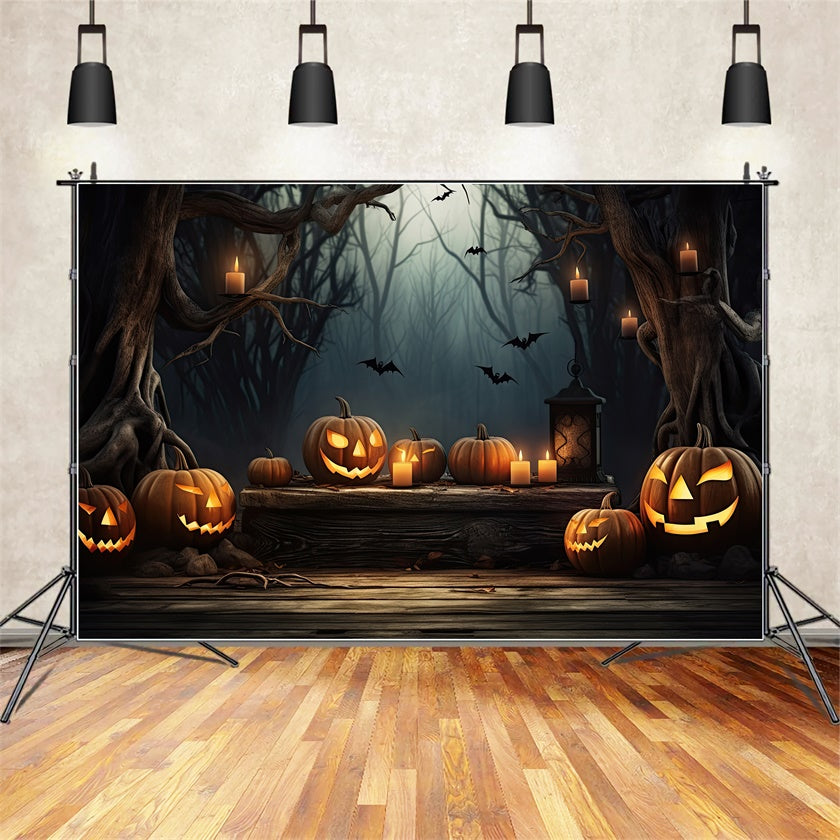 Halloween Haunted Forest with Glowing Pumpkins Backdrop UK BRP8-236