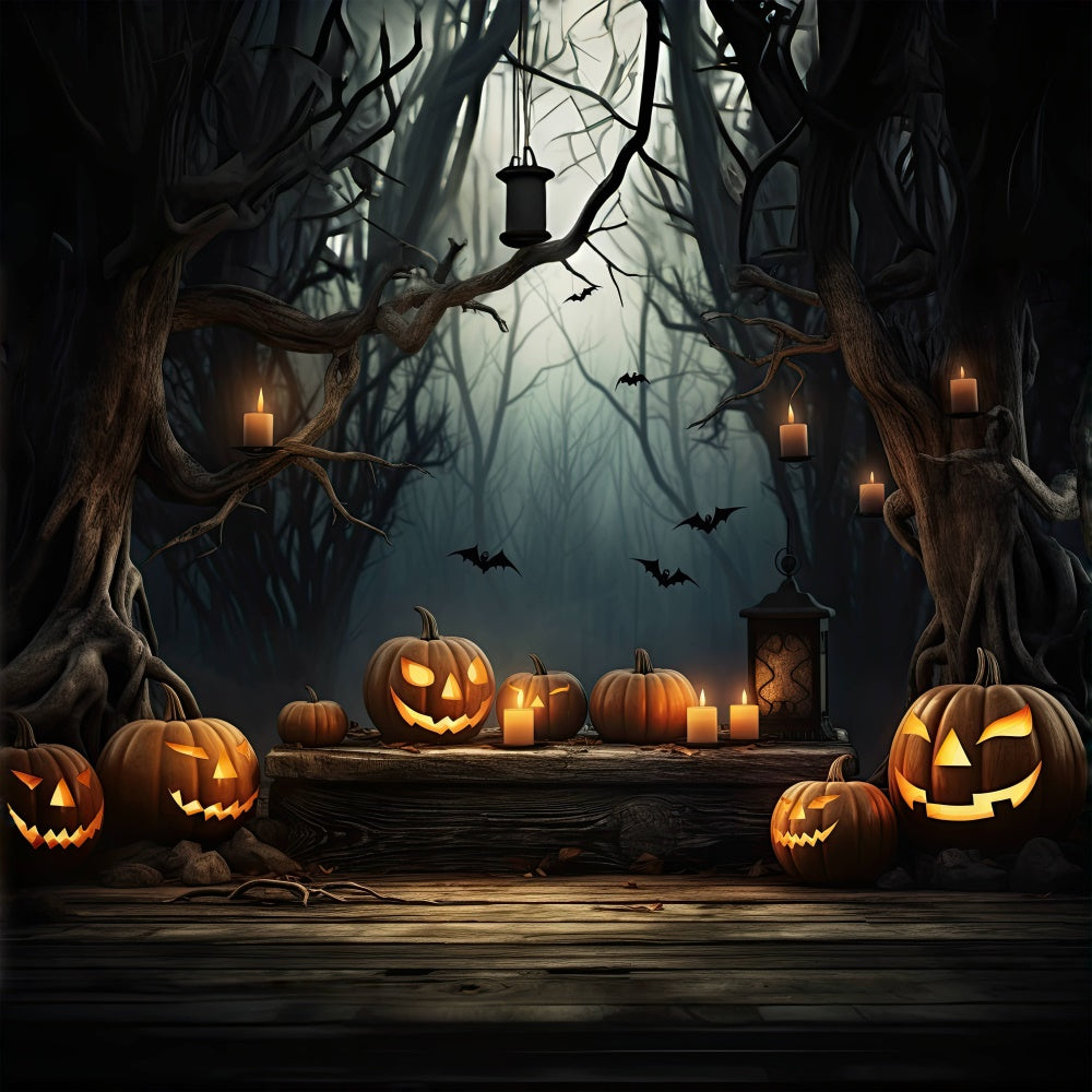 Halloween Haunted Forest with Glowing Pumpkins Backdrop UK BRP8-236