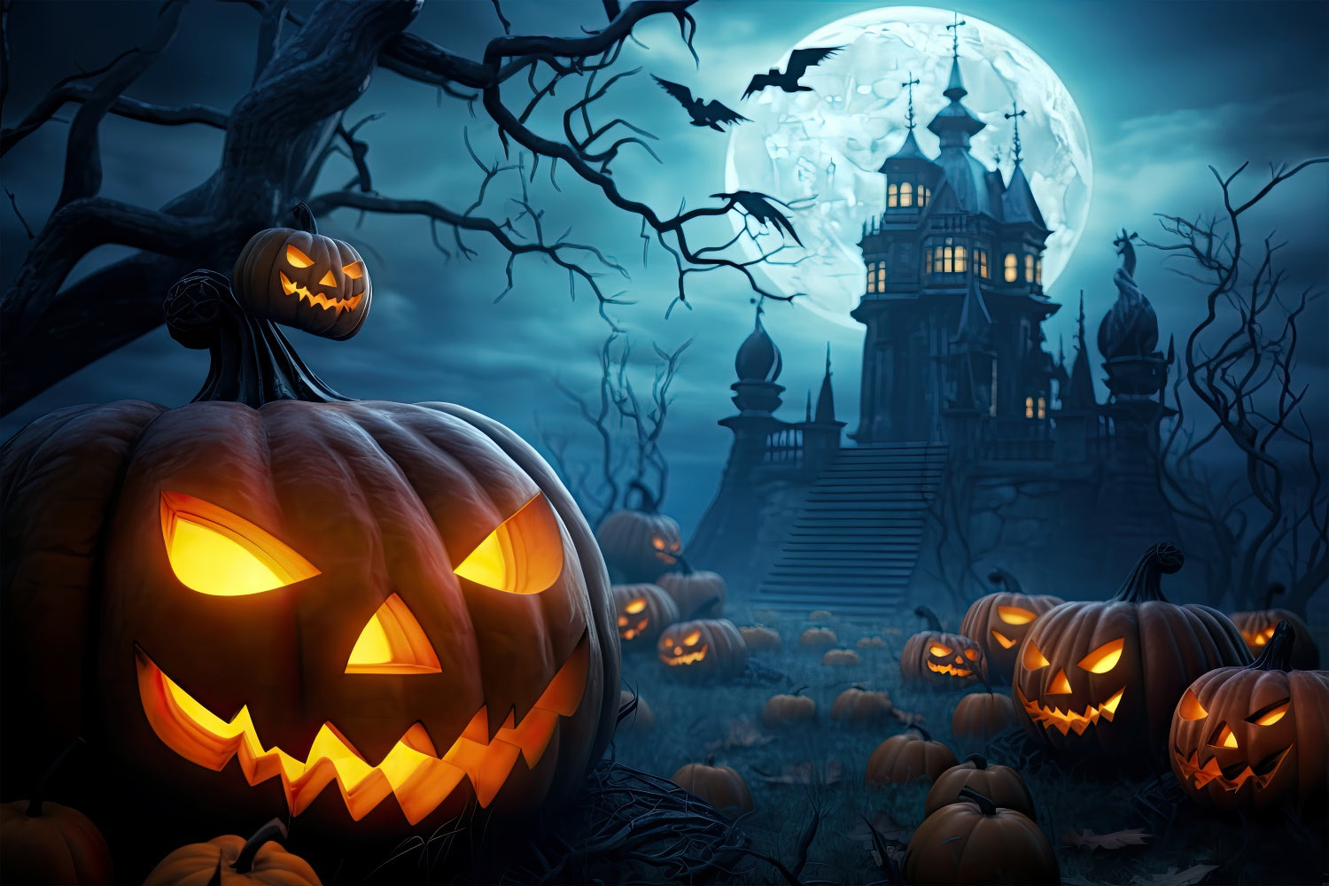 Evil Pumpkin and Spooky Castle Halloween Backdrop UK BRP8-238