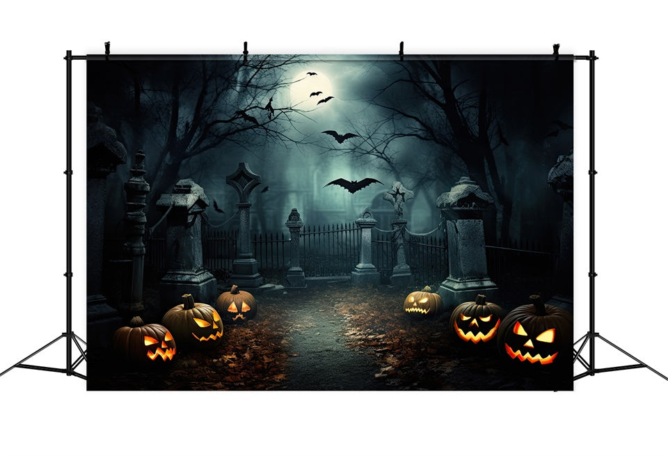 Halloween Cemetery Path with Evil Pumpkins Backdrop UK BRP8-239