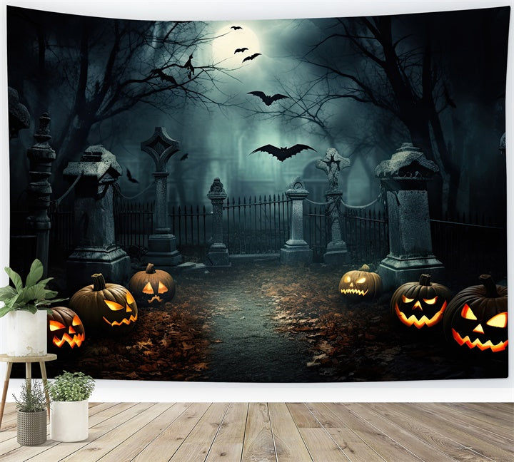 Halloween Cemetery Path with Evil Pumpkins Backdrop UK BRP8-239