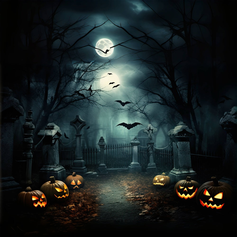 Halloween Cemetery Path with Evil Pumpkins Backdrop UK BRP8-239